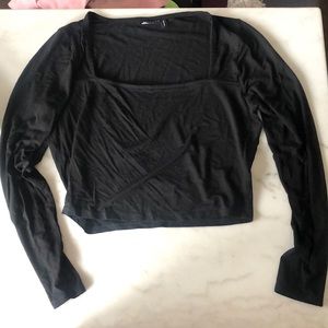ASOS design Square neck long sleeve crop top. Black.